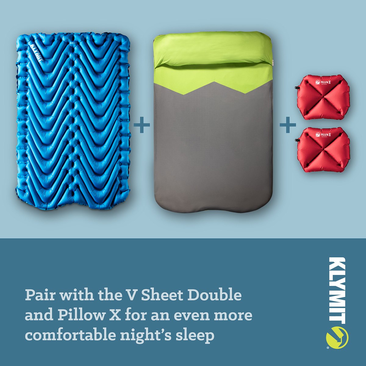 Klymit Sleeping Pad, 74 in Length x 47 in Width x 3 in Height Inflated Double, Blue, 75D Polyester Fabric - 06DVBL02E