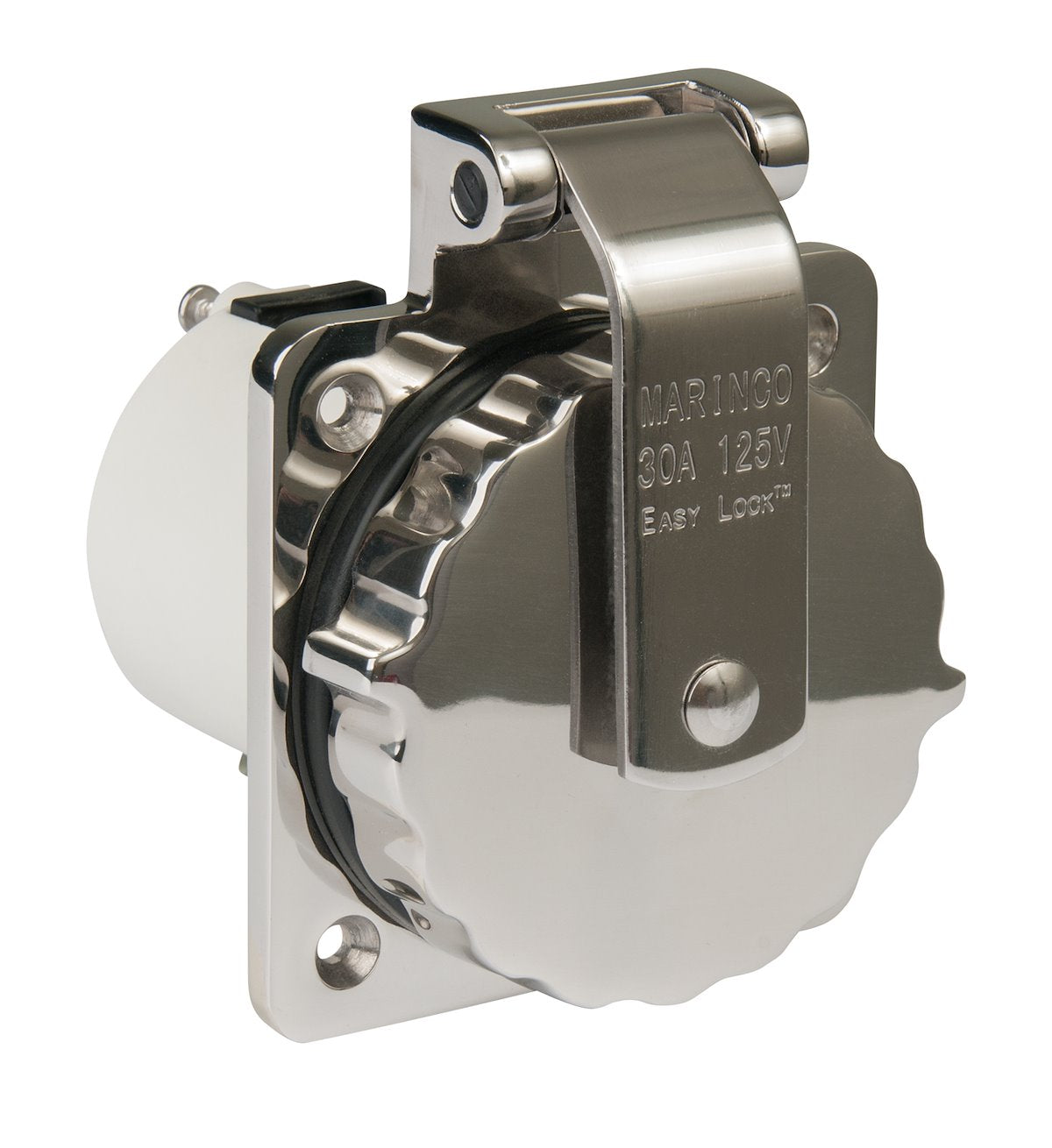 Marinco Power Inlet Port, 30 amp Power, 125 V AC, Stainless Steel - 303SSEL-BRV