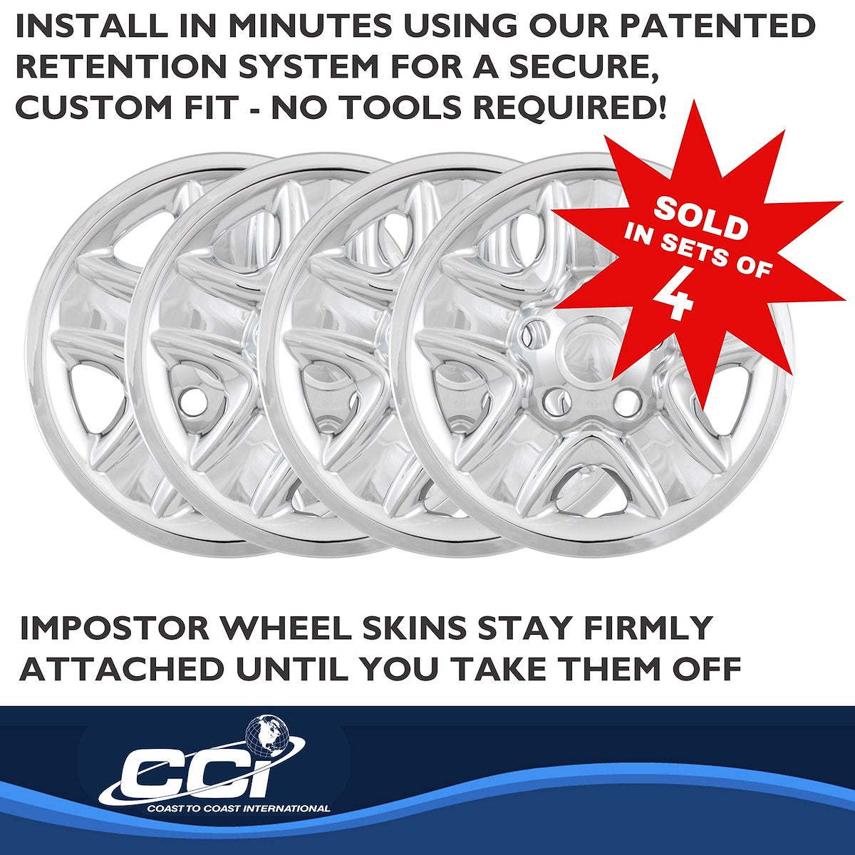 Coast2Coast Wheel Skin, 18 in, 5 Spokes, Chrome, Set Of 4 - IMP77XN