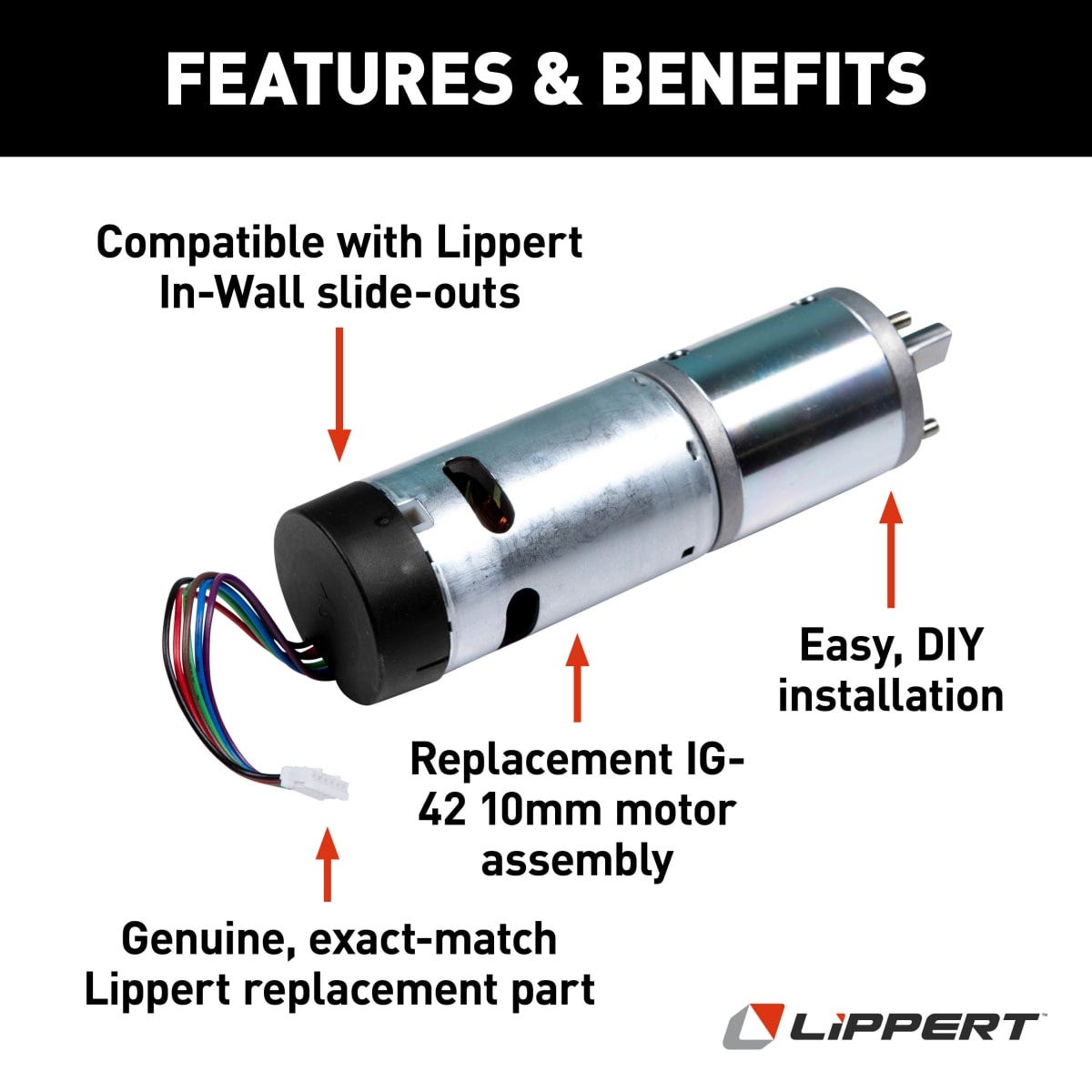 Lippert Slide Out Motor, 300:1 Torque, 12 V DC, 10 Millimeter - 236575