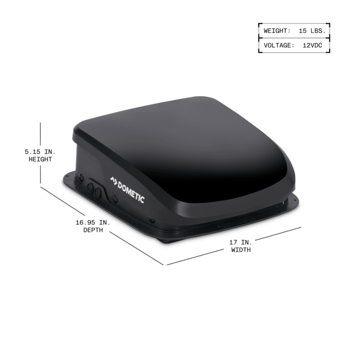 Dometic Roof Vent, For 14 in x 14 in, With 5-Speed/Reversable Fan, Black Dome/Black DryDock Mounting Base/White Interior - 9630002550