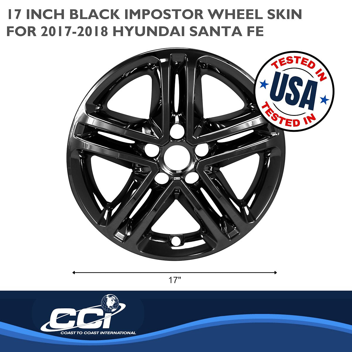 Coast2Coast Wheel Skin, 17 in, 5 Split Spokes, Gloss Black, Set Of 4 - IMP460BLK