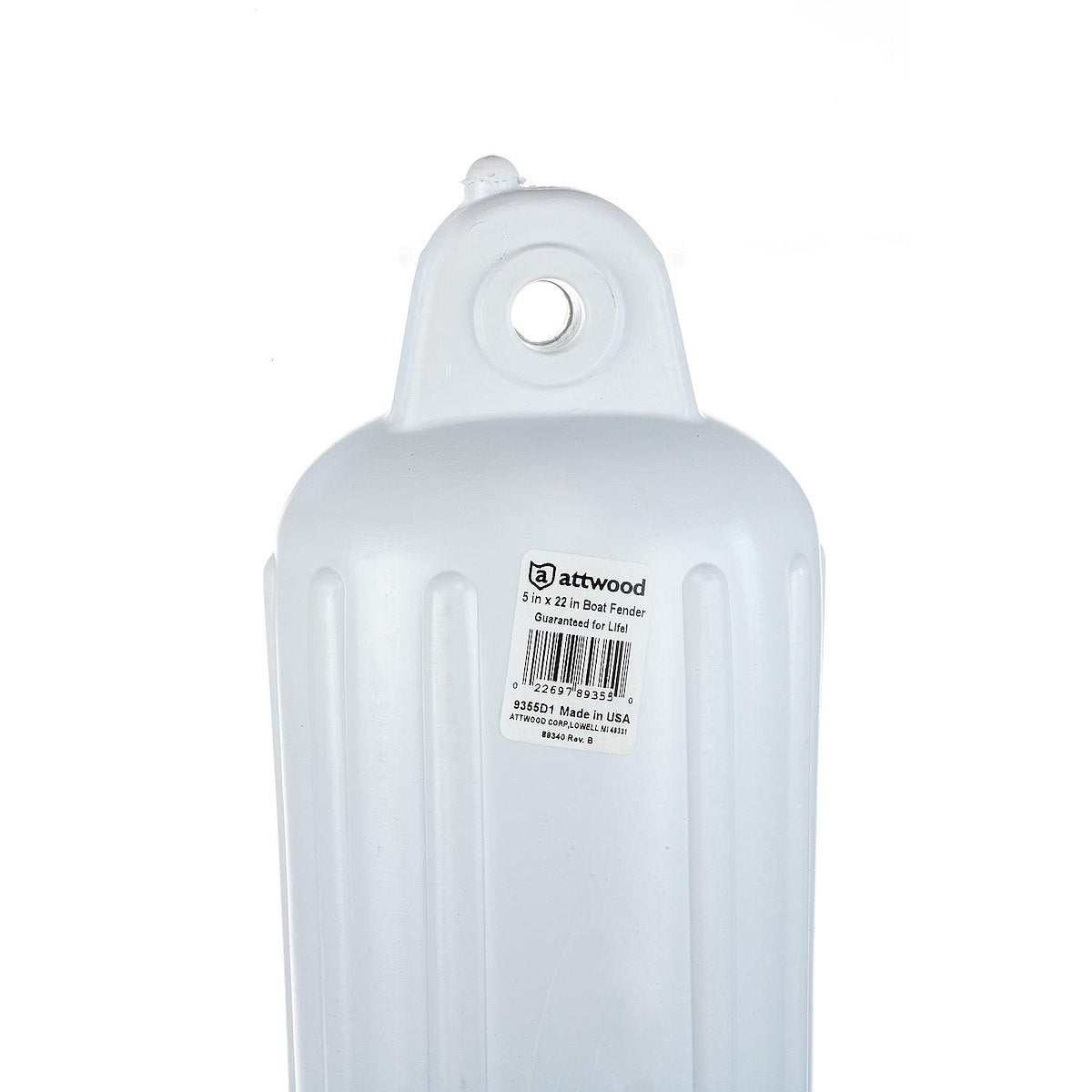 Attwood Marine Boat Fender, White, 5 in Diameter x 22 in Length - 9355D1