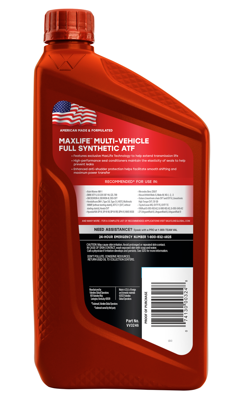 Valvoline Auto Trans Fluid, 1 qt Bottle, Case Of 6 - VV3246