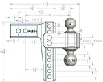 Bulletproof Hitches Trailer Hitch Ball Mount, For 2-1/2 in Receiver, 14000 lb Gross Trailer Weight/2000 lb Tongue Weight, 8-1/8 in Shank - AL256