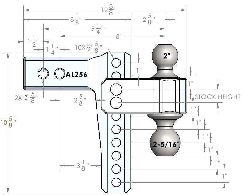 Bulletproof Hitches Trailer Hitch Ball Mount, For 2-1/2 in Receiver, 14000 lb Gross Trailer Weight/2000 lb Tongue Weight, 8-1/8 in Shank - AL256
