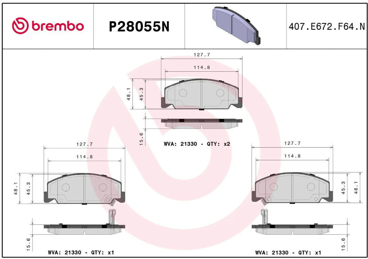 Brembo Brake Pad, FMSI Number D560-7439, Ceramic, Set Of 4 - P28055N