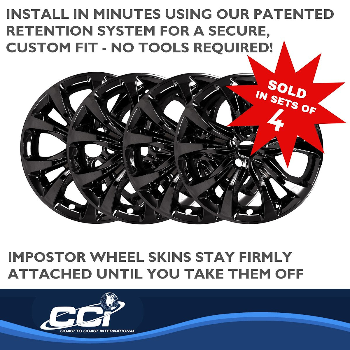 Coast2Coast Wheel Skin, 18 in, 5 Double Spokes, Gloss Black, Set Of 4 - IMP467BLK