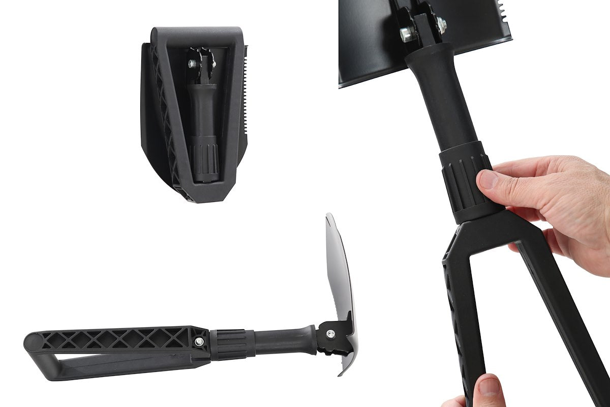 Overland Vehicle Systems Shovel, Black Powder Coat, Steel, 22.75 in Extended and 9.75 in Collapsed - 19049901
