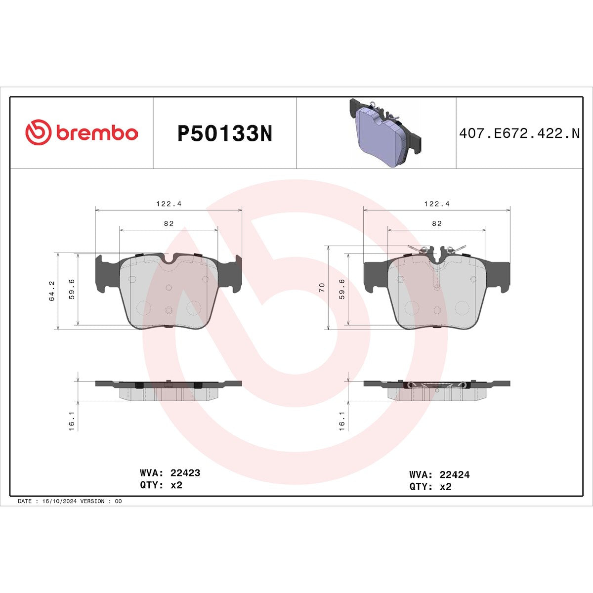 Brembo Brake Pads P50133N product image 7