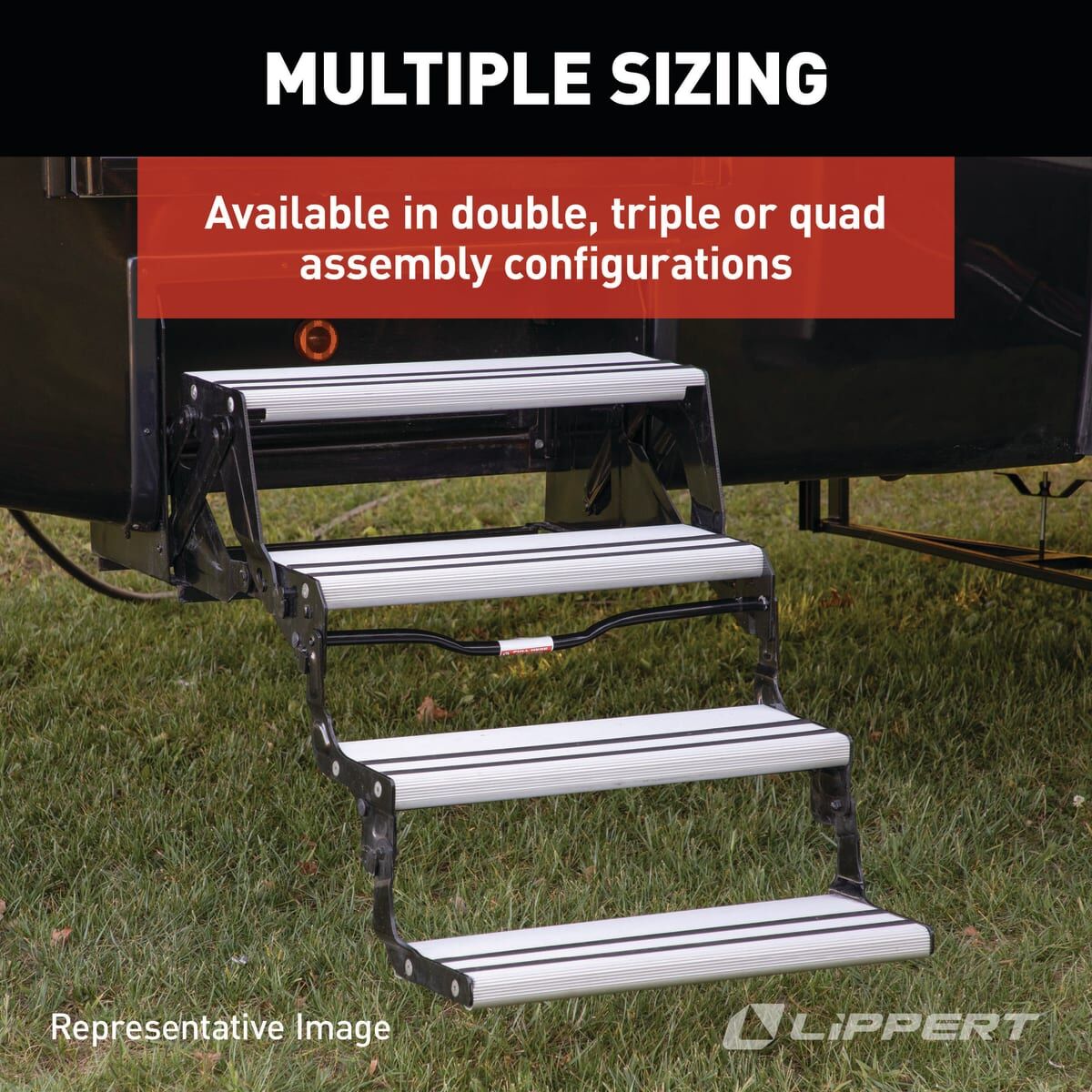 Lippert Entry Step, 3 Manual Folding Step, 24 in Width x 8-1/2 in Depth, With 9 in Rise - 432696