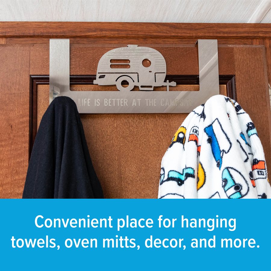 Camco Towel Rack, Fits Doors Up To 3/4 in Thick, 8-1/2 in Length x 4-5/8 in Width x 2-1/4 in Depth, Stainless Steel - 53381