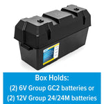 Camco Battery Box, Fits Two 6V Group GC2 Batteries Or Two 12V Group 24/24M Batteries, With 2 Tie Down Straps And 4 Strap Clamps With Screws - 55374