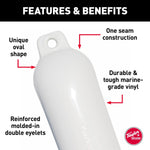 Taylor Made Boat Fender, White, 4-1/2 in Diameter x 16 in Length For 10 ft To 15 ft Boat - 1021