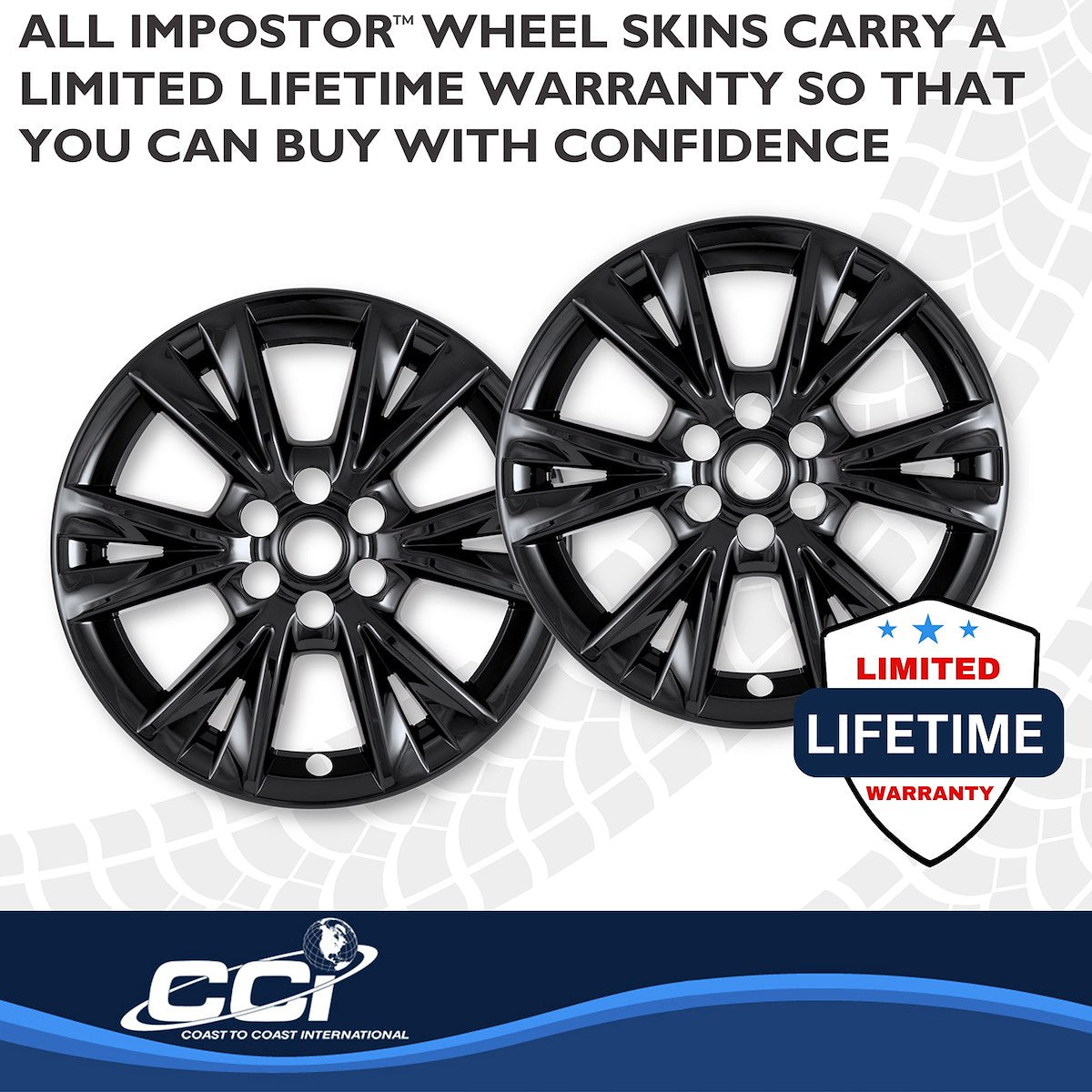 Coast2Coast Wheel Skin, 18 in, 6V Spokes, Gloss Black, Set Of 4 - IMP518BLK