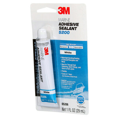 3M Adhesive Sealant, 3M 5200, 1 oz Tube, White - 05206