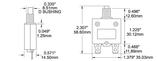 Blue Sea Circuit Breaker, 5 amp/32 V DC, 1/4 in Male Quick Connect Terminal, 3/8-27 UNS Panel Mount - 7052-BSS