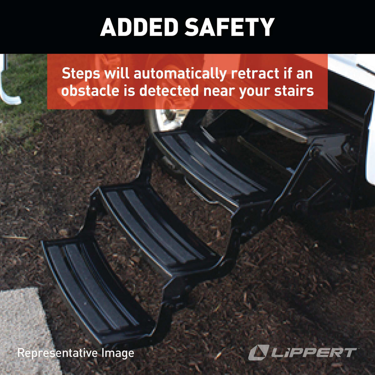 Lippert Entry Step, 2 Electric Folding Steps, 24 in Width x 9 in Depth, With 7 in Rise - 3722615