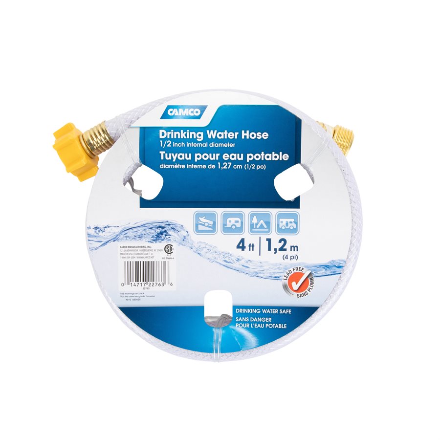 Camco Fresh Water Hose, 1/2 in Internal Diameter, 4 ft Length, 100 PSI Working Pressure - 22763