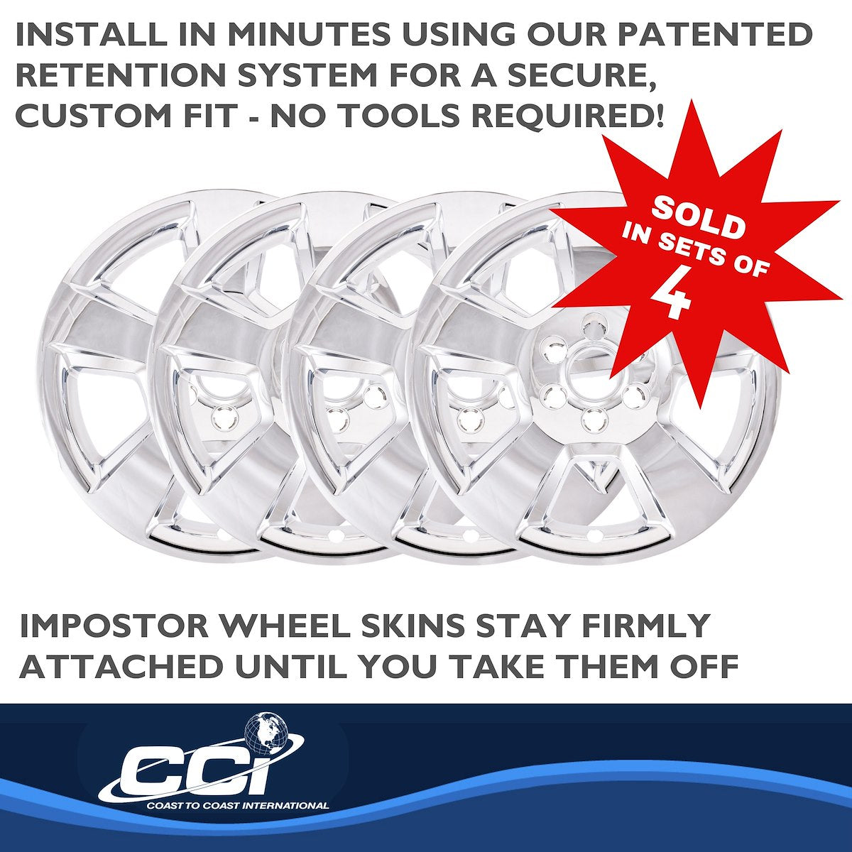 Coast2Coast Wheel Skin, 20 in, 5 Spokes, Chrome, Set Of 4 - IWCIMP490X