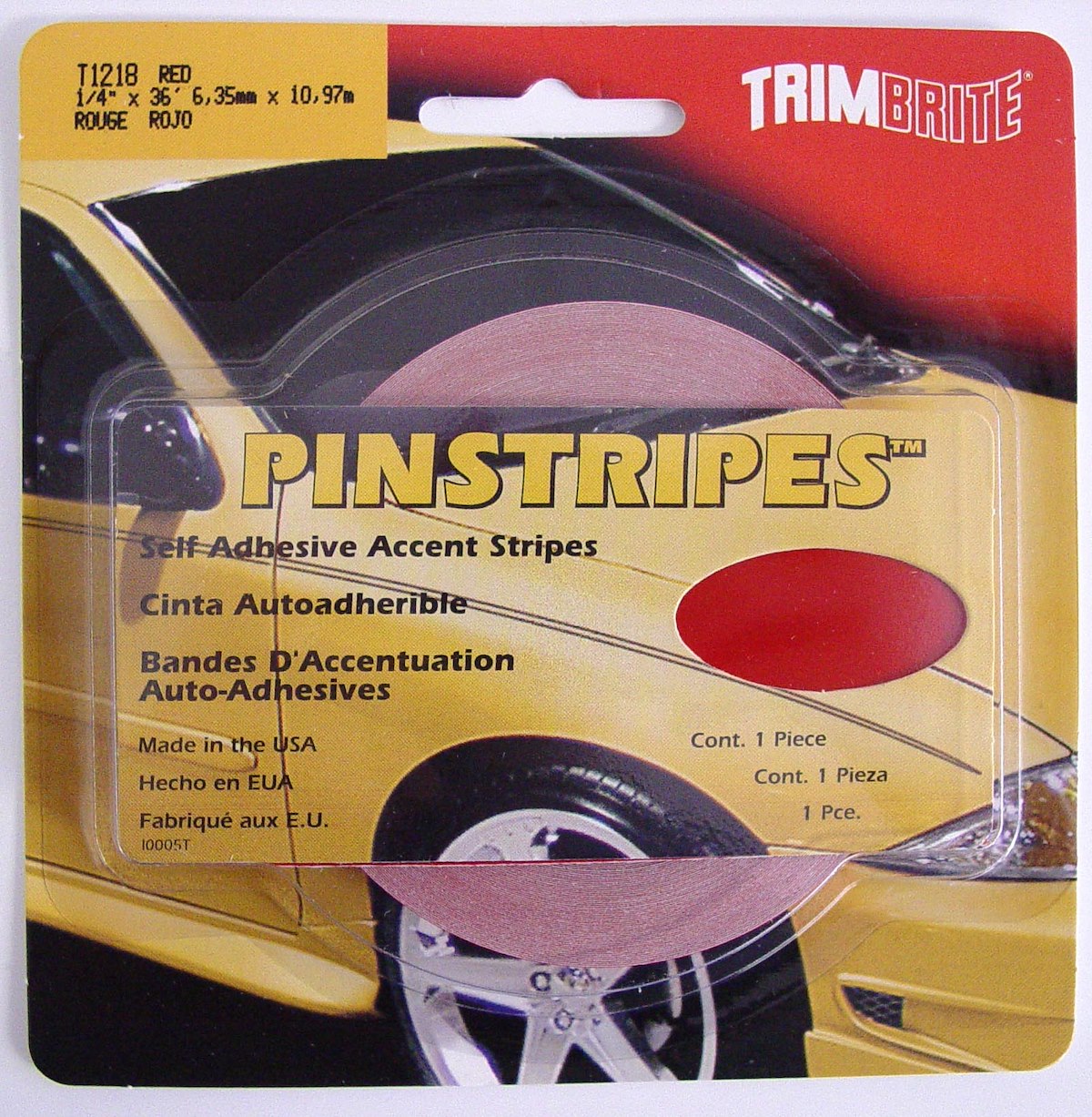 Trimbrite Pinstripe Tape, 1/4 in Pinstripe, Red, 36 ft Length - T1218
