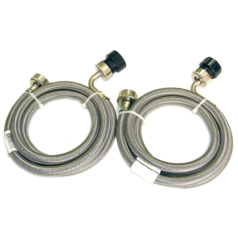 Pinnacle Appliances Clothes Washer/Dryer Hose, 5 ft Length, With One Straight End And One 90 degree End, Braided Stainless Steel, Set Of 2 - 18-2826