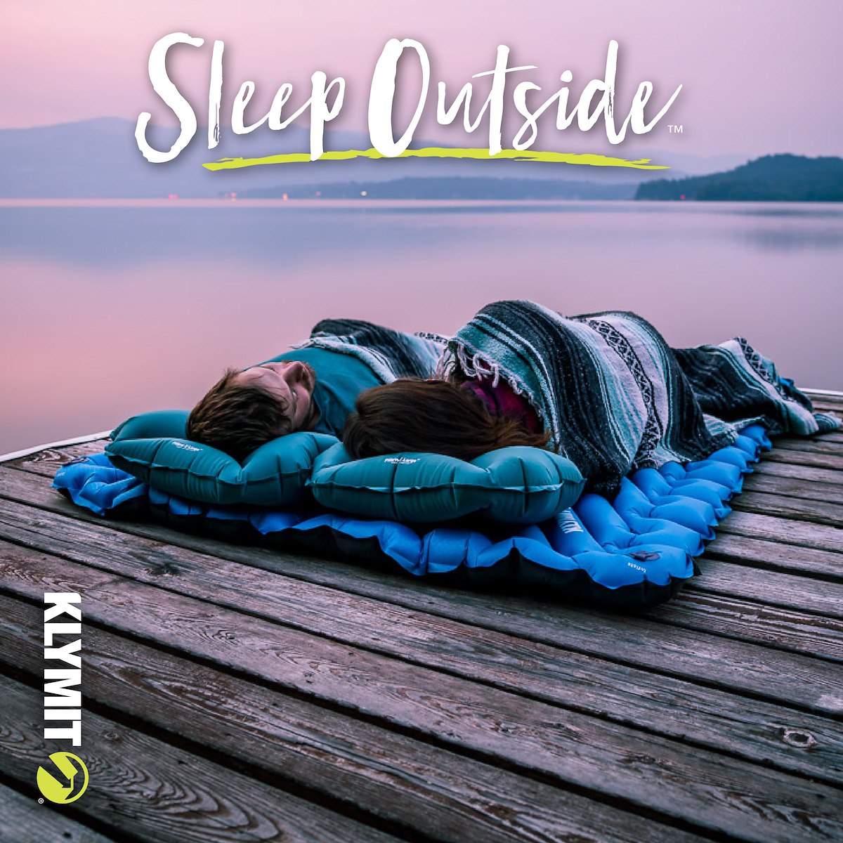 Klymit Sleeping Pad, 74 in Length x 47 in Width x 3 in Height Inflated Double, Blue, 75D Polyester Fabric - 06DVBL02E