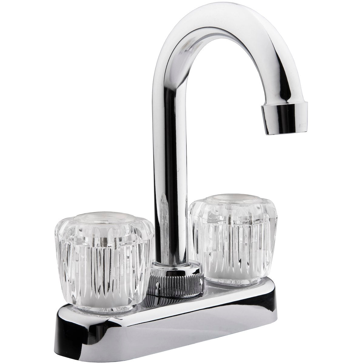 Dura Faucet Faucet, 6 in Hi-Arc Spout, 2 Clear Crystal Acrylic Knob Handle, Chrome Plated/Plastic Body/Brass Spout - DF-PB150A-CP