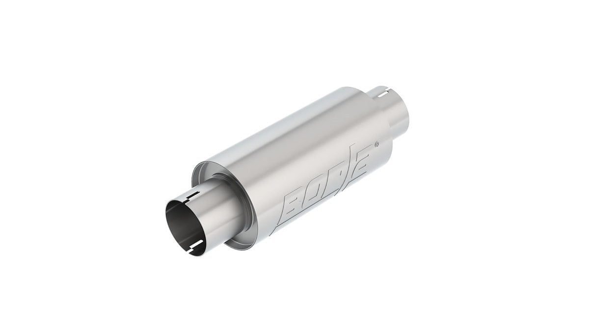 Borla Exhaust Resonator, T-304 Stainless Steel, 5 in Round x 10 in Length, 15 in Overall Length - 401343