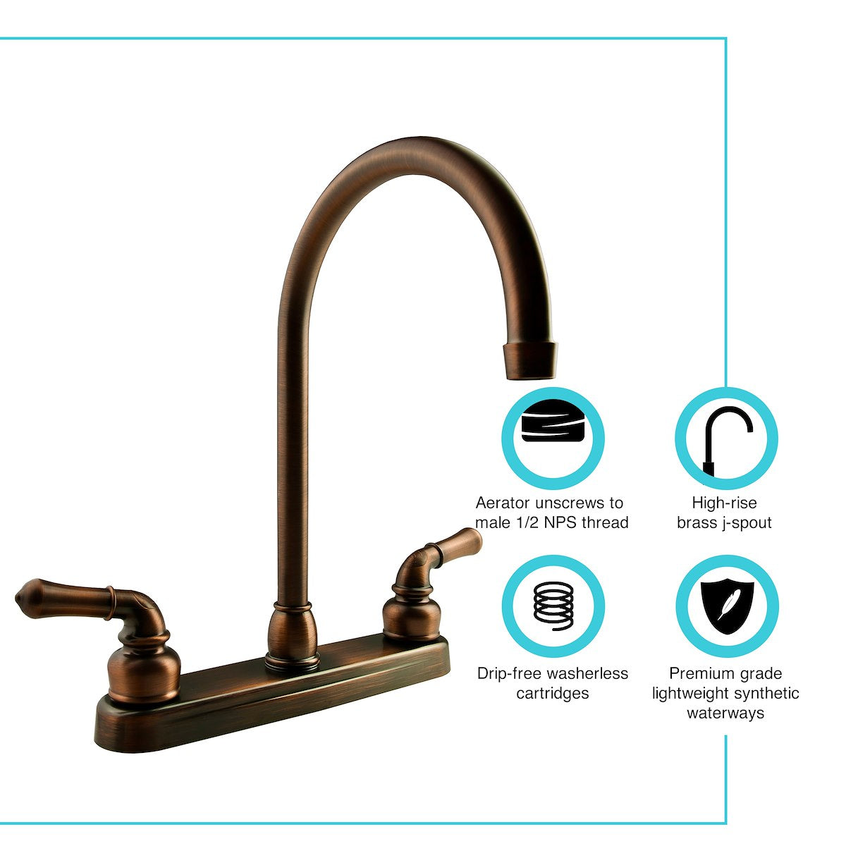 Dura Faucet Faucet, 12 in J-Spout, 2 Teapot Classical Handle, Oil Rubbed Bronze Coated/Plastic Body/Brass Spout - DF-PK330HC-ORB