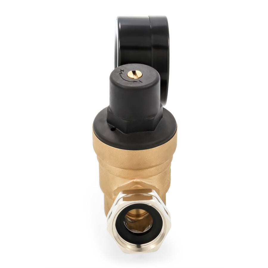 Camco Fresh Water Pressure Regulator, Adjustable/Factory Preset To 45 PSI, Brass - 40058