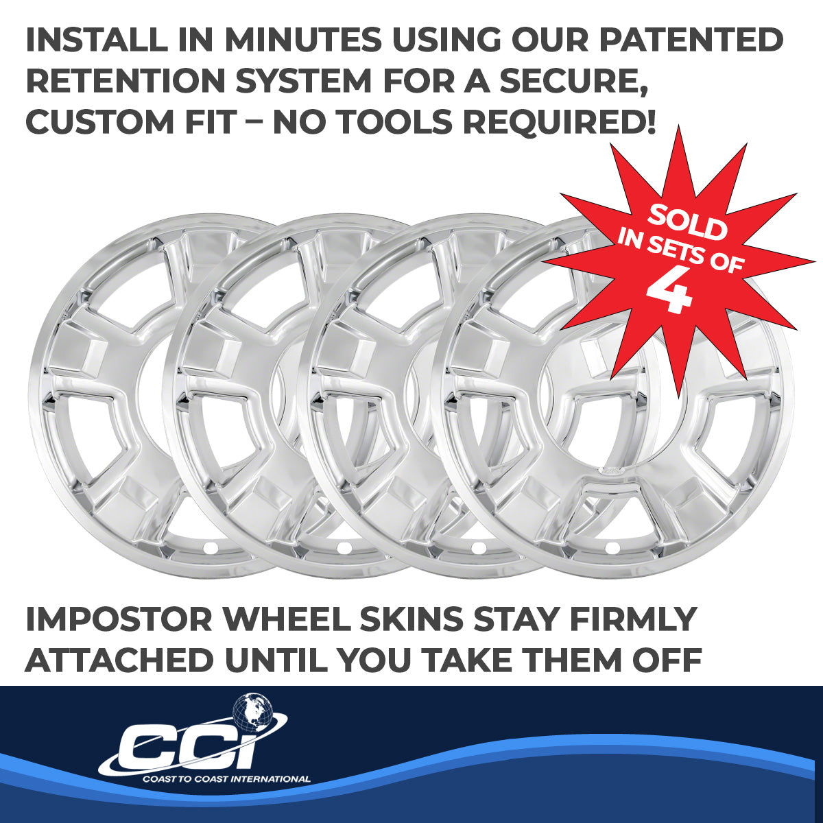 Coast2Coast Wheel Skin, 17 in, 5 Spokes With CC Cutout, Chrome, Set Of 4 - IWCIMP326X