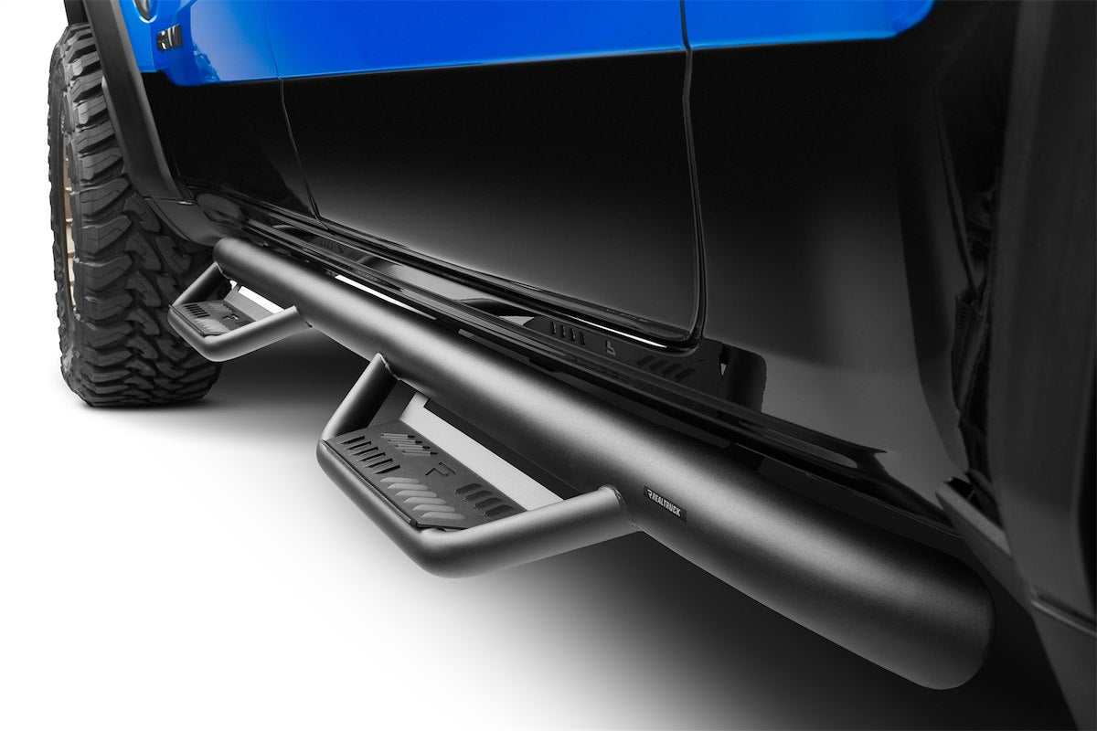 N-Fab Nerf Bar, 3 in Round Bent, Textured Powder Coated Black Stainless Steel - HPD2080CC-TX