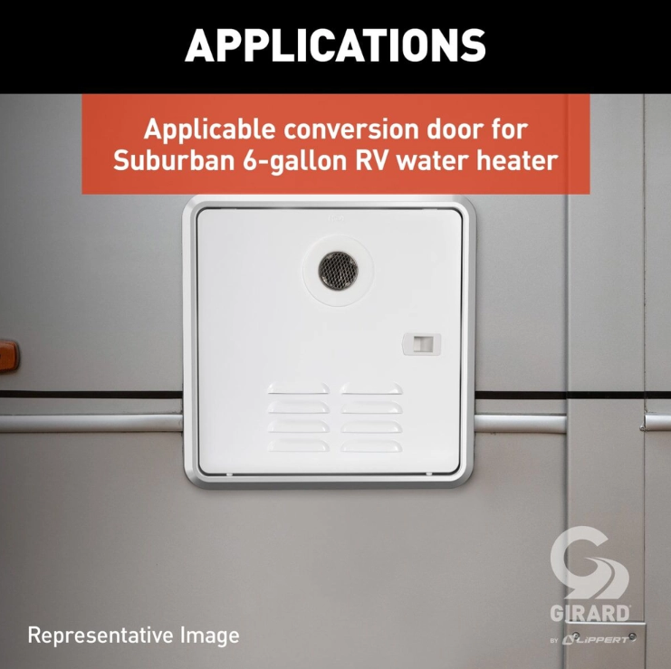 Lippert Water Heater Access Door, Replacement For Atwood/Suburban 10 gal Water Heater, Polar White - 2022107540