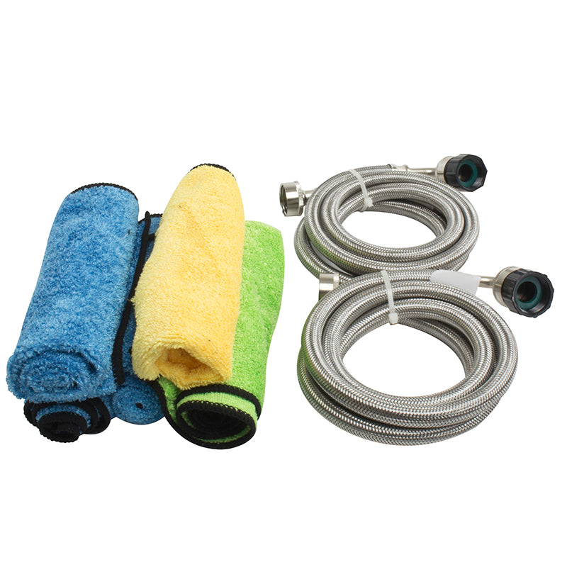 Pinnacle Appliances Clothes Washer/Dryer Hose, 5 ft Length, With One Straight End And One 90 degree End, Braided Stainless Steel, Set Of 2 - 18-2826