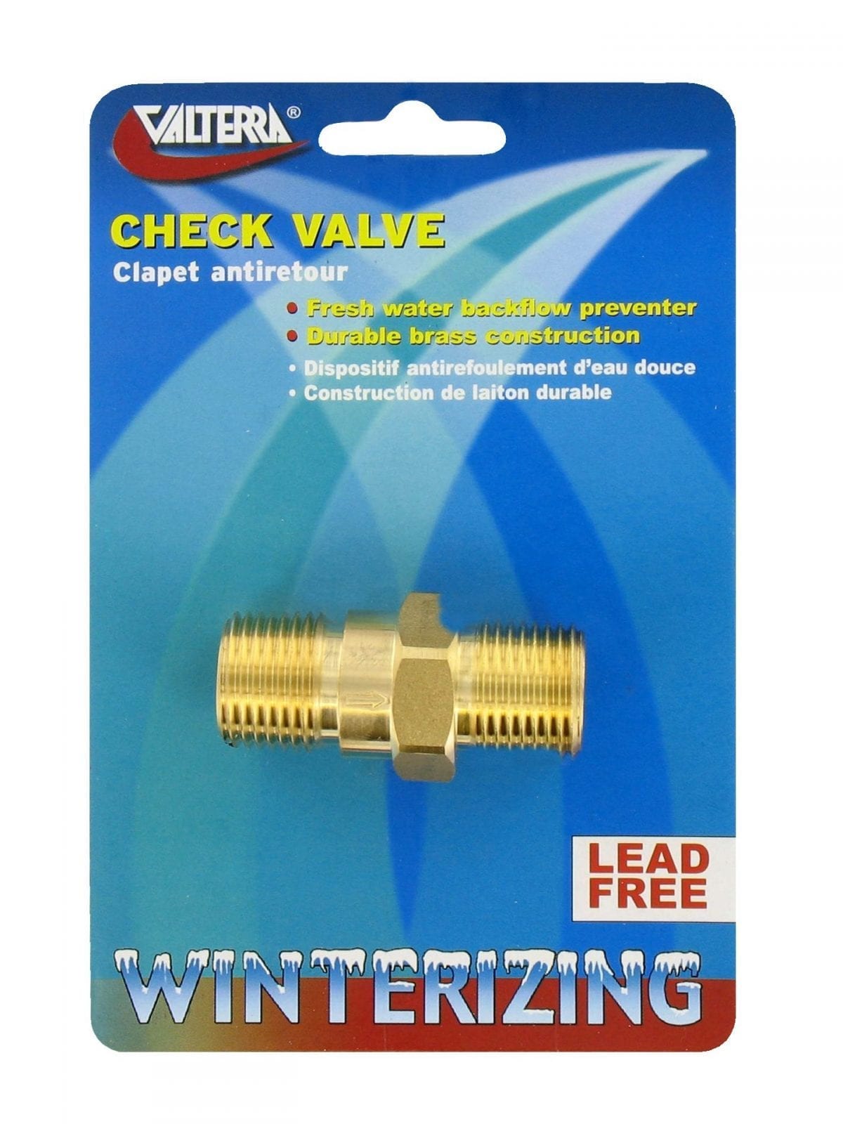 Valterra Fresh Water Check Valve, 1/2 in Male Pipe Thread x 1/2 in Male Pipe Thread, Lead Free Brass - P23415LFVP