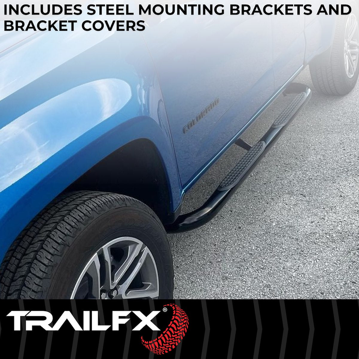 TrailFX Nerf Bar, 3 in Round Bent 90 degree, Black, Steel - A0055T