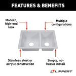Lippert Sink, Double Kitchen Sink For 25 in x 17 in Basin, 23.94 in x 16.44 in Opening, White - 809030