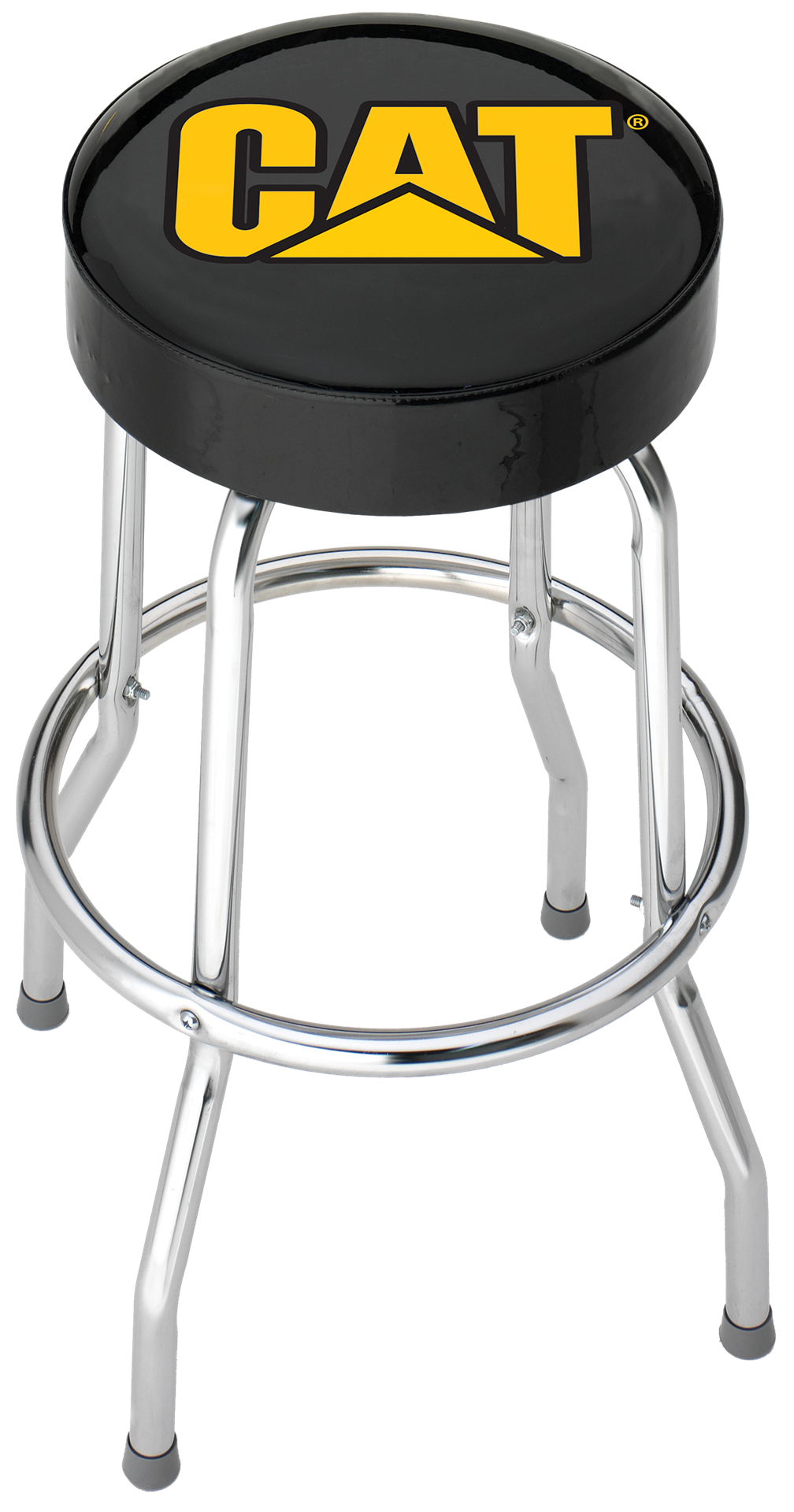 Plasticolor Stool, Round Black Vinyl Seat With Yellow CAT Logo, 4 Steel Legs - 004776R01
