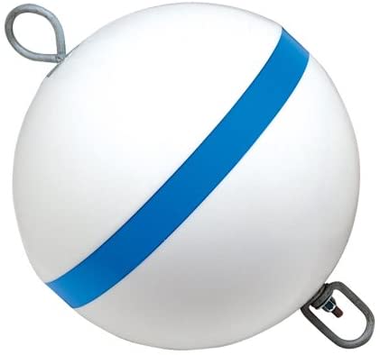 Taylor Made Mooring Buoy, 12 in Diameter/38 in Circumference, White With Blue Stripe, Blue Reflective Stripe For Night Time Visibility - 22170