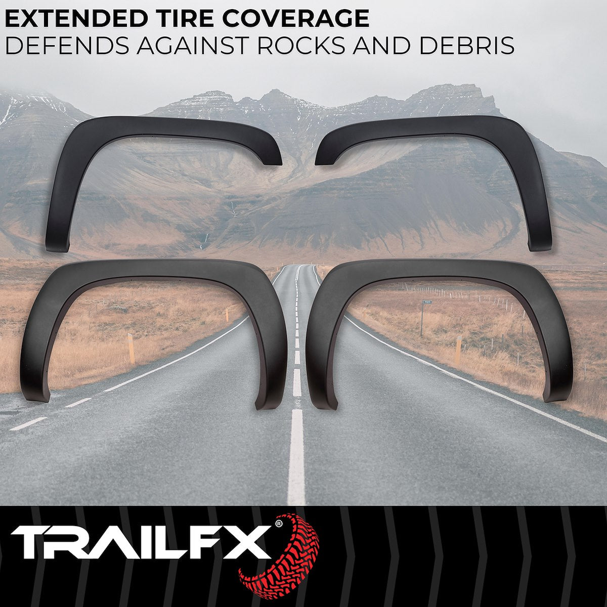 TrailFX Fender Flare, 1 in Front/1 in Rear Tire Coverage, Black Smooth Paintable Finish, Injected Polypropylene, Set Of 4 - TFC3000OE