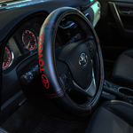 Plasticolor Steering Wheel Cover, For 14-1/2 To 15 in Wheels, Toyota Ellipes Logo And Red Contrast Stitching, Black - 006498R01