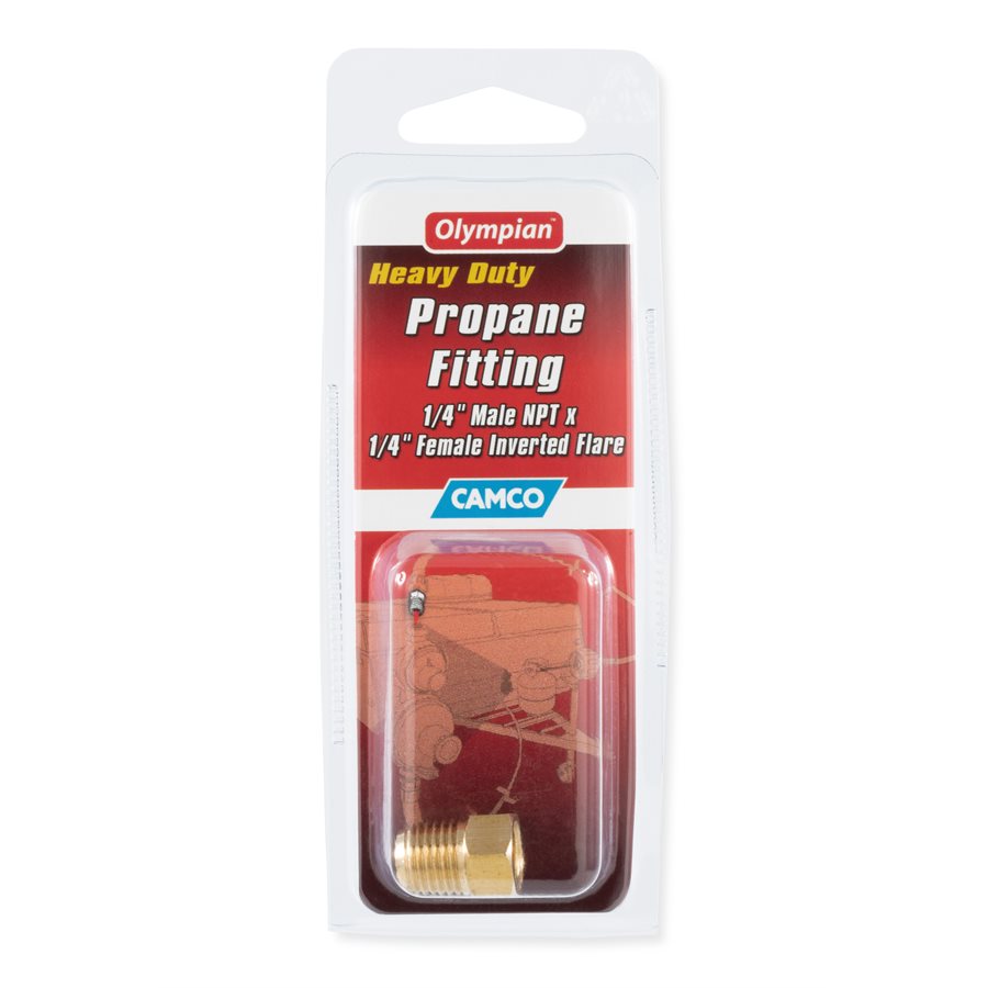 Camco Propane Hose Connector, 1/4 in Male NPT x 1/4 in Female Inverted Flare, Brass - 59953