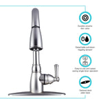 Dura Faucet Faucet, 15 in Pull Down Spout, 1 Hole/3 Hole Application, 1/2 in NPS Riser Connection - DF-PK160-SN