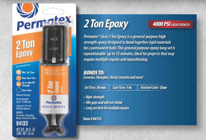 Permatex Epoxy, 2 Ton, 0.84 oz Dual Syringe, Used To Bond Ceramics/Fiberglass Metal Concrete, Pack of 6 - 84133