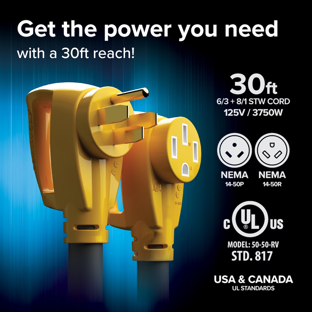 Camco Power Cord, STW - 14.50P/14.50R, 50 amp, 6/3 Gauge Wire - 55195