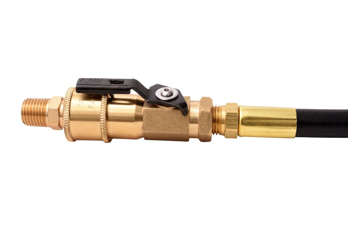 Flame King Propane Adapter Fitting, 1/4 in Female NPT x Female Quick Connect Shutoff Valve, Brass - AB226