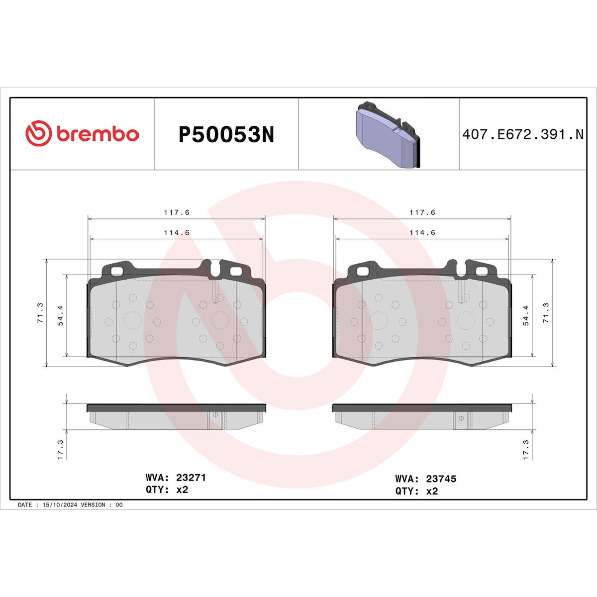 Brembo Brake Pad, FMSI Number D847-7960, Ceramic, Set Of 4 - P50053N