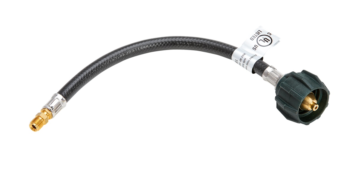 Suburban Mfg Propane Hose, 1/4 in Inside Diameter Pigtail Connector, Type 1 ACME Nut x 1/4 in Inverted Male Flare Connector, 12 in Length - 523005