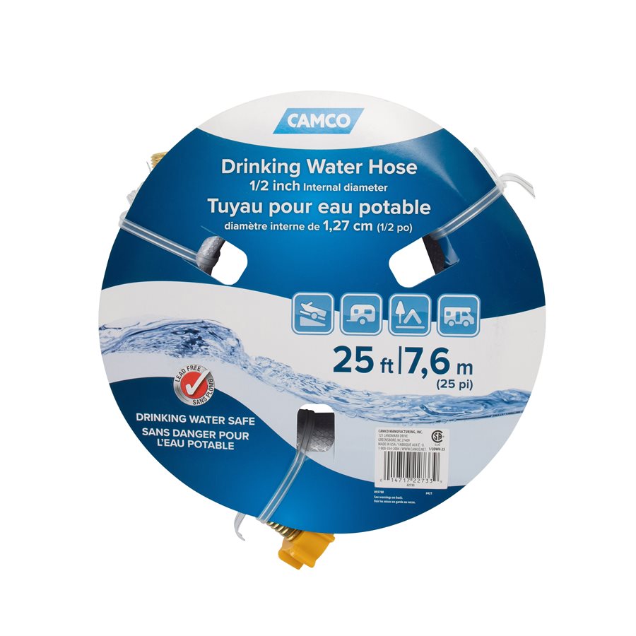 Camco Fresh Water Hose, 1/2 in Internal Diameter, 25 ft Length, 100 PSI Working Pressure - 22733